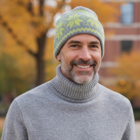 Pistil Fair Isle Nordic Wool Beanie, Adult Size, Yellow/ Gray, Made in  Italy - Picture 1 of 10